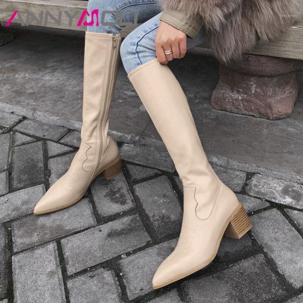 annymoli real leather high heel long boots women shoes zipper pointed toe thick heels knee-high boots female autumn winter black1, Black
annymoli real leather high heel long boots women shoes zipper pointed toe thick heels knee-high boots female autumn winter black1, Black