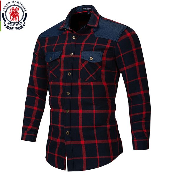 fredd marshall autumn double button down pockets plaid shirt long sleeve casual patch shirts male regular fit plus size lj200925, White;black
fredd marshall autumn double button down pockets plaid shirt long sleeve casual patch shirts male regular fit plus size lj200925, White;black