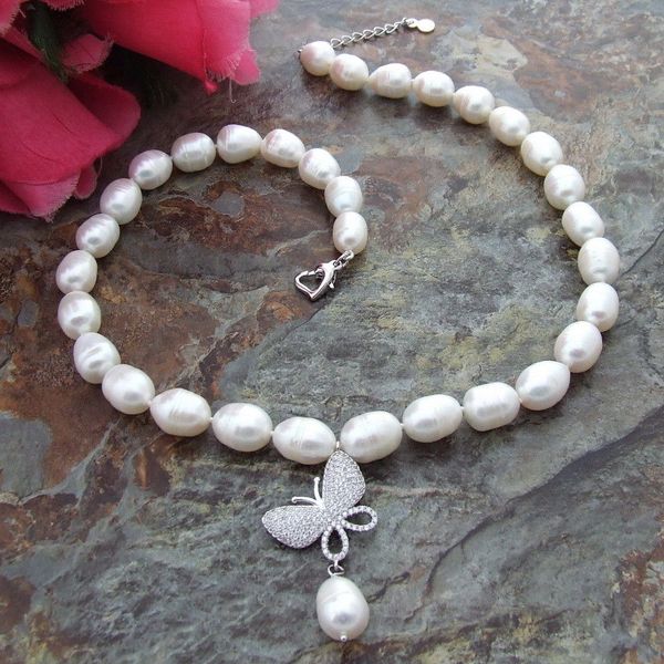 charming 10-11mm white rice freshwater pearl necklace micro inlay zircon butterfly accessories pendant long 48 cm, Silver
charming 10-11mm white rice freshwater pearl necklace micro inlay zircon butterfly accessories pendant long 48 cm, Silver