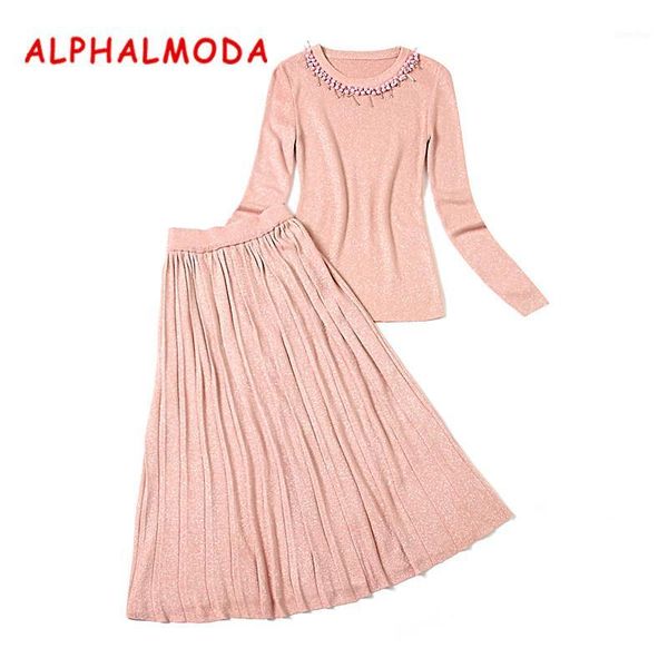 alphalmoda 2017 winter women sweet beaded sweater skirt suits beaded collar shining fashion jumper pleated skirt sets1, White;black
alphalmoda 2017 winter women sweet beaded sweater skirt suits beaded collar shining fashion jumper pleated skirt sets1, White;black