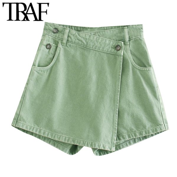 traf women chic fashion asymmetric wrap style denim shorts skirts vintage zipper fly pockets female skort pantalones lj200815, White;black
traf women chic fashion asymmetric wrap style denim shorts skirts vintage zipper fly pockets female skort pantalones lj200815, White;black