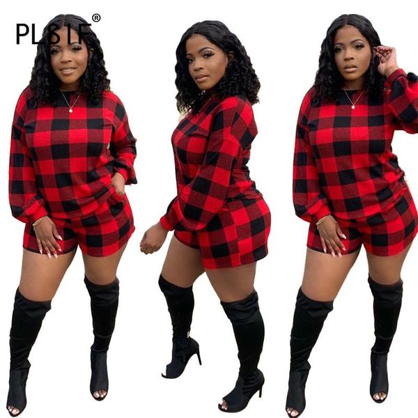 red grid long sleeve crop and short 2 pieces set high street chic lady fashion women tracksuits, Gray
red grid long sleeve crop and short 2 pieces set high street chic lady fashion women tracksuits, Gray
