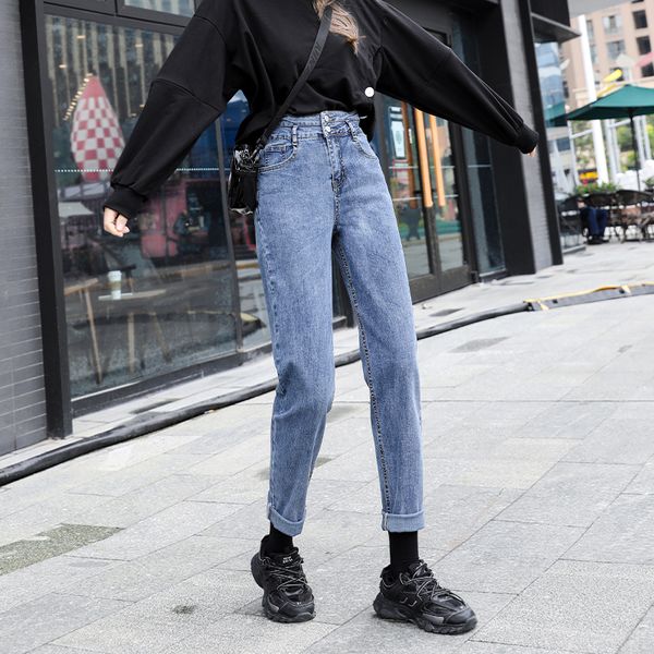 autumn women high waist loose harem dad jeans lady students slim stretch length pants female denim streetwear pencil trousers y1214, Blue
autumn women high waist loose harem dad jeans lady students slim stretch length pants female denim streetwear pencil trousers y1214, Blue