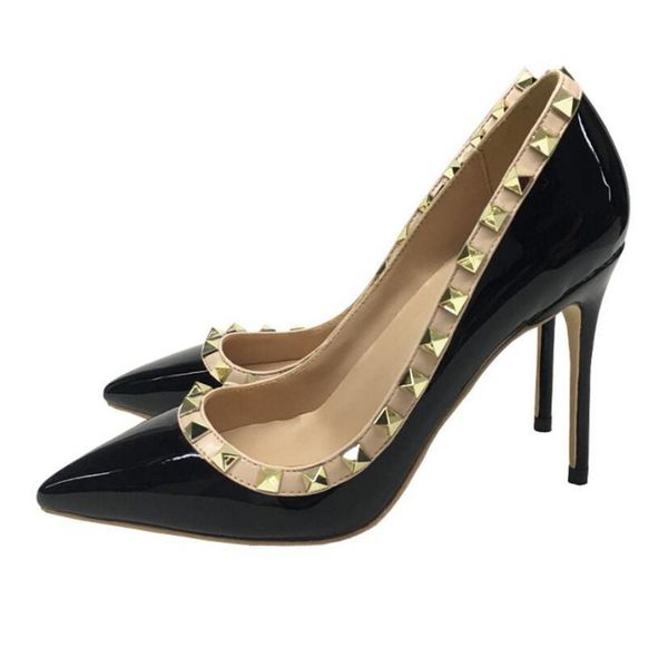 women shoes autumn spring 2021 new v rivet spiked high heels women pumps studded stiletto heel pointed nude patent leather party shoes, Black
women shoes autumn spring 2021 new v rivet spiked high heels women pumps studded stiletto heel pointed nude patent leather party shoes, Black