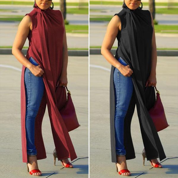 womens high split blouse elegant summer long casual sleeveless turtleneck shirts female button blusas plus size, White
womens high split blouse elegant summer long casual sleeveless turtleneck shirts female button blusas plus size, White