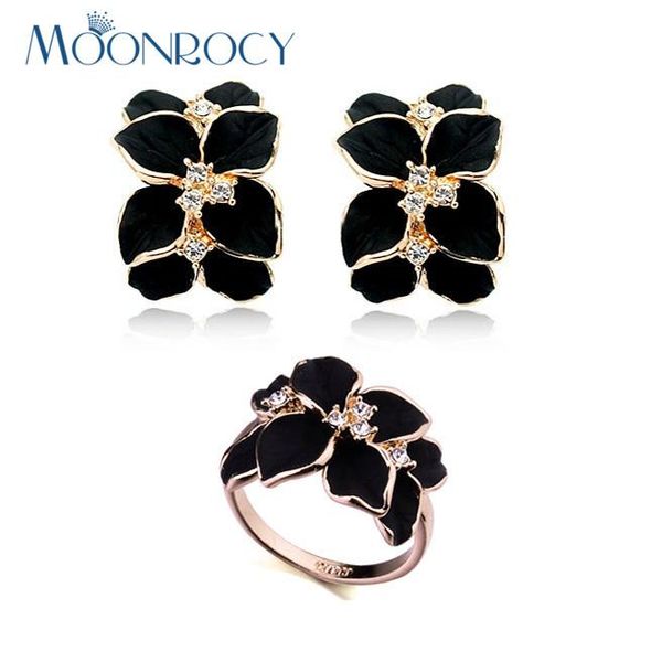 moonrocy fashion rose gold color earrings and ring crystal black flower jewelry set for women, Silver
moonrocy fashion rose gold color earrings and ring crystal black flower jewelry set for women, Silver