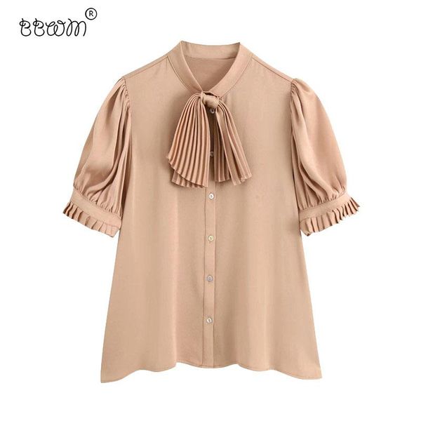 women's blouses & shirts 2021 women fashion pleated bow buttons satin vintage ruched puff sleeve female chic, White
women's blouses & shirts 2021 women fashion pleated bow buttons satin vintage ruched puff sleeve female chic, White
