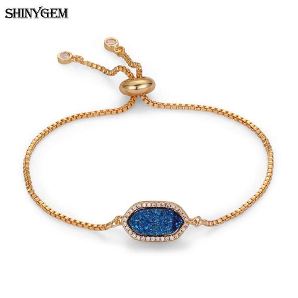 link, chain shinygem natural druzy stone charm bracelet gold link mosaic zircon 10 colors hexagon crystal bracelets for women, Black
link, chain shinygem natural druzy stone charm bracelet gold link mosaic zircon 10 colors hexagon crystal bracelets for women, Black