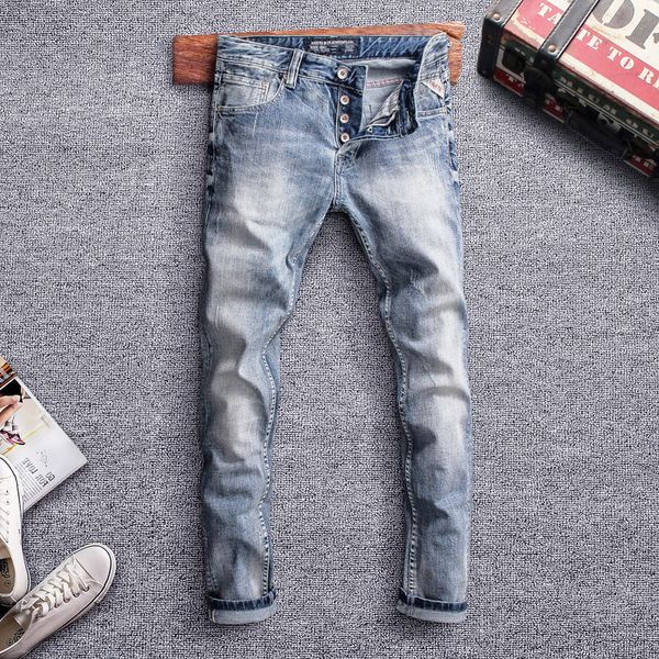 2021 new italian style men light blue retro slim fit distressed ripped denim trousers classical vintage designer pants wup5
2021 new italian style men light blue retro slim fit distressed ripped denim trousers classical vintage designer pants wup5