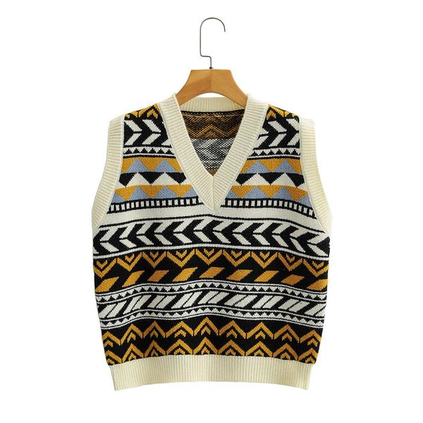 women's vests jacquard v-neck knitted vest sweater autumn and winter loose geometric pattern all-match pullover sleeveless top, Black;white
women's vests jacquard v-neck knitted vest sweater autumn and winter loose geometric pattern all-match pullover sleeveless top, Black;white