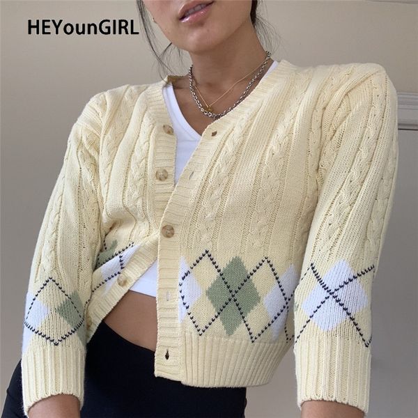 heyoungirl yellow y2k argyle cropped cardigan women autumn cute casual knitted sweater v neck vintage jumper ladies streetwear y200915, White;black
heyoungirl yellow y2k argyle cropped cardigan women autumn cute casual knitted sweater v neck vintage jumper ladies streetwear y200915, White;black