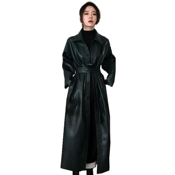 women's leather & faux spring and autumn coat windbreaker pu single-breasted belt black long section slim
women's leather & faux spring and autumn coat windbreaker pu single-breasted belt black long section slim