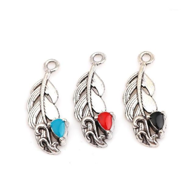 doreenbeads fashion zinc based alloy pendant charms feather antique silver black red enamel 21mm( 7/8") x 9mm( 3/8"), 20 pcs1