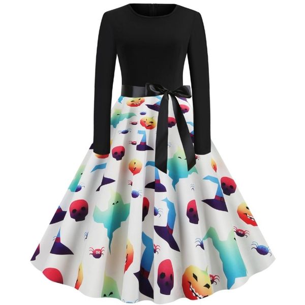 halloween printed long-sleeved large swing dress, Black;pink 
halloween printed long-sleeved large swing dress, Black;pink
