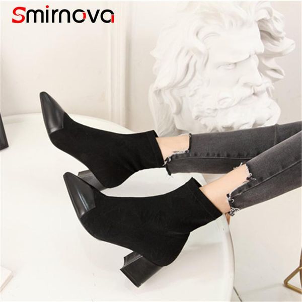 boots smirnova 2021 arrive short plush ankle for woman fashion stretch fabric+genuine leather pointed toe ladies, Black
boots smirnova 2021 arrive short plush ankle for woman fashion stretch fabric+genuine leather pointed toe ladies, Black