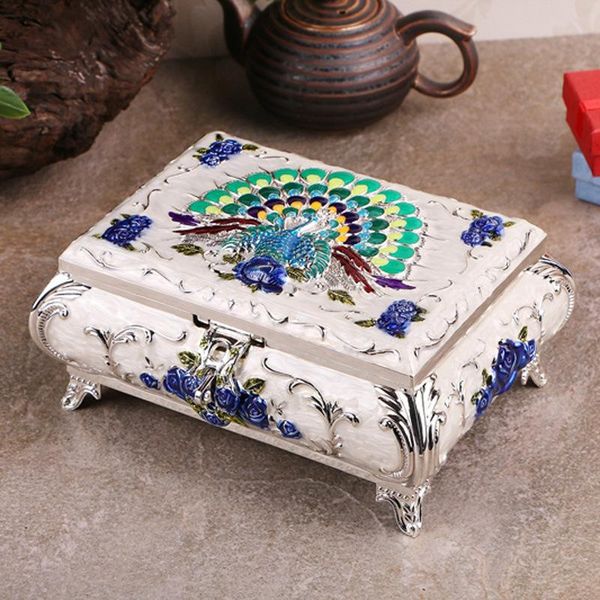 size l vintage jewelry box peacock pattern carved home decor ornaments fashion metal art craft necklace pendant ring storage box, Pink;blue 
size l vintage jewelry box peacock pattern carved home decor ornaments fashion metal art craft necklace pendant ring storage box, Pink;blue