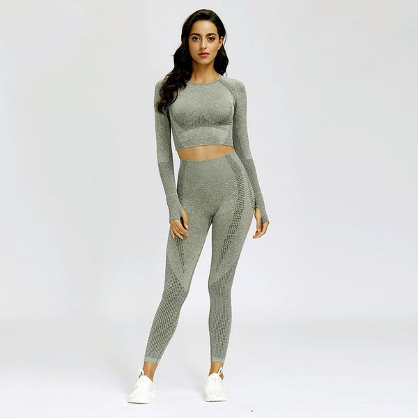 2020 new gym seamless knitting sports quick drying long sleeve fitness pants yoga suit, Gray
2020 new gym seamless knitting sports quick drying long sleeve fitness pants yoga suit, Gray