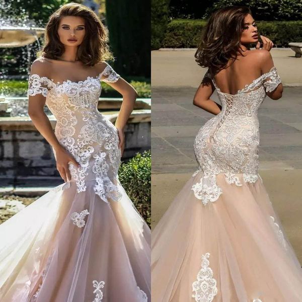 champagne mermaid wedding dresses 2021 off shoulder lace appliques capped corset backless sweep train tulle bridal gowns vestidos de noiva, White
champagne mermaid wedding dresses 2021 off shoulder lace appliques capped corset backless sweep train tulle bridal gowns vestidos de noiva, White