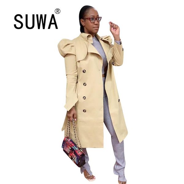 double breasted classic women trench coat elegant long puff sleeve loose long windbreaker high street female slim outwear, Black;brown
double breasted classic women trench coat elegant long puff sleeve loose long windbreaker high street female slim outwear, Black;brown