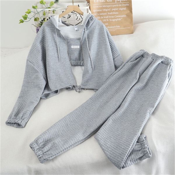 2021 new sporty casual 3-piece suit autumn ultra-short sling hooded sweater coat with feet long pants three-piece female ws0d, Gray
2021 new sporty casual 3-piece suit autumn ultra-short sling hooded sweater coat with feet long pants three-piece female ws0d, Gray