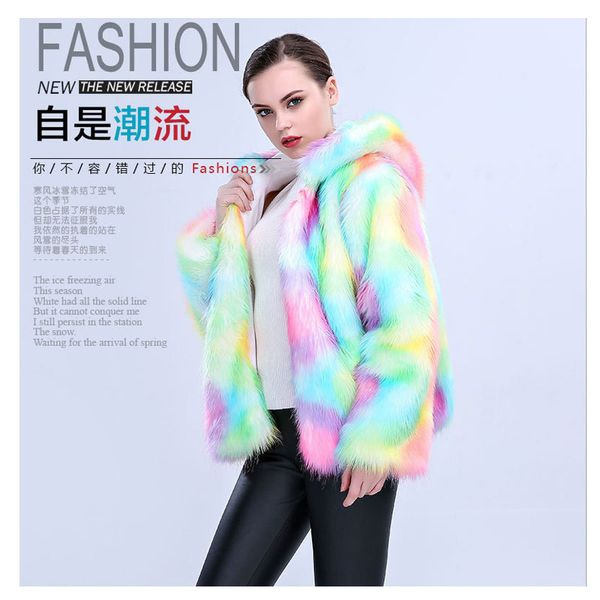 european and american imitation fur ladies short hooded fur coat color fox fur thickening warm women, Black
european and american imitation fur ladies short hooded fur coat color fox fur thickening warm women, Black