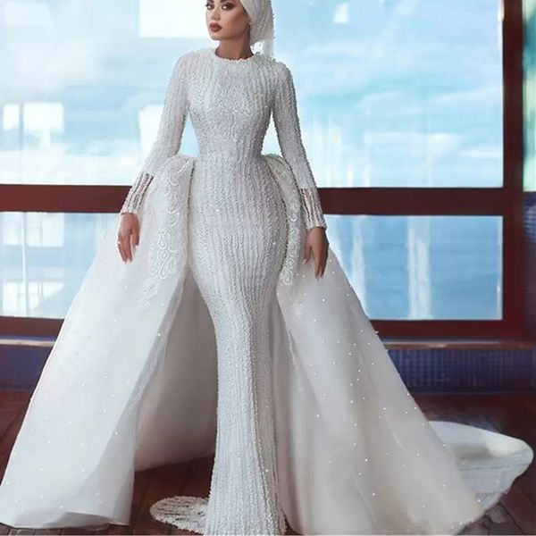 saudi arabia hijab wedding gowns with detachable train beading sequins mermaid long sleeve muslim bridal dresses dresses, White
saudi arabia hijab wedding gowns with detachable train beading sequins mermaid long sleeve muslim bridal dresses dresses, White