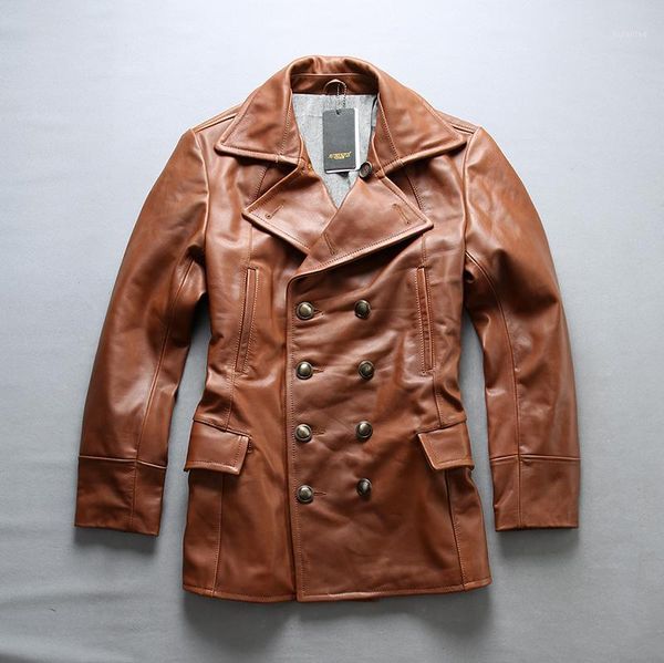 double men's with breasted brown color slim fit genuine jacket stylish leather coat men1, Black
double men's with breasted brown color slim fit genuine jacket stylish leather coat men1, Black