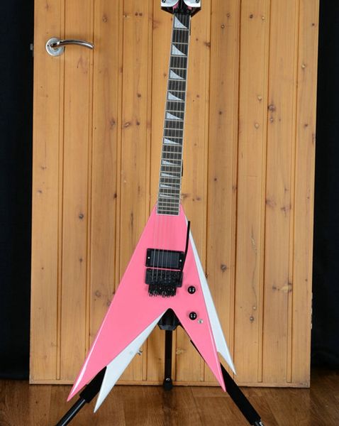 rare vinnie vincent flying v double v pink white electric guitar,floyd rose tremolo, shark fin inlay,emg pickup, black hardware
rare vinnie vincent flying v double v pink white electric guitar,floyd rose tremolo, shark fin inlay,emg pickup, black hardware