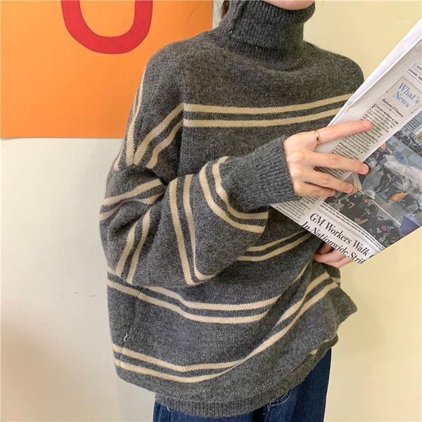 women's sweaters winter knitted turtleneck women striped loose knitwear sweater 2021 fashion warm lady pullovers1, White;black
women's sweaters winter knitted turtleneck women striped loose knitwear sweater 2021 fashion warm lady pullovers1, White;black