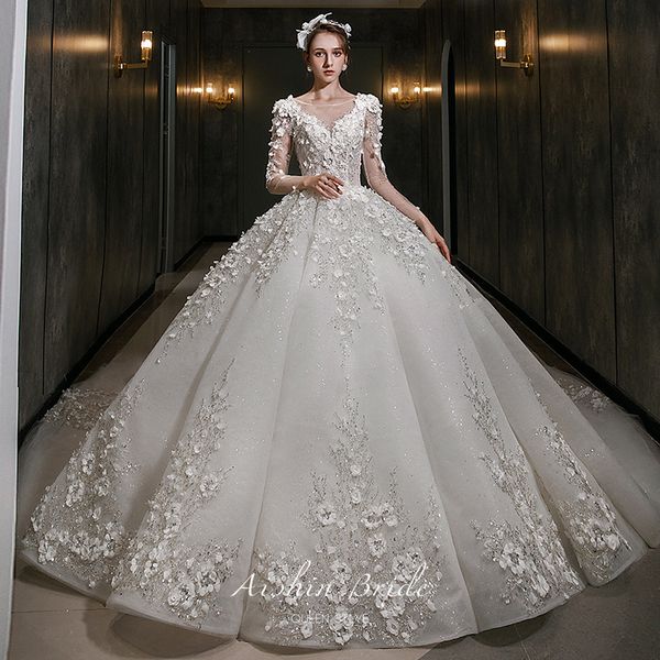 2021luxury muslim wedding dresses deep v-neck long-sleeves lace sequins beads appliqued wedding dress with flower custom made vestidos de no, White
2021luxury muslim wedding dresses deep v-neck long-sleeves lace sequins beads appliqued wedding dress with flower custom made vestidos de no, White