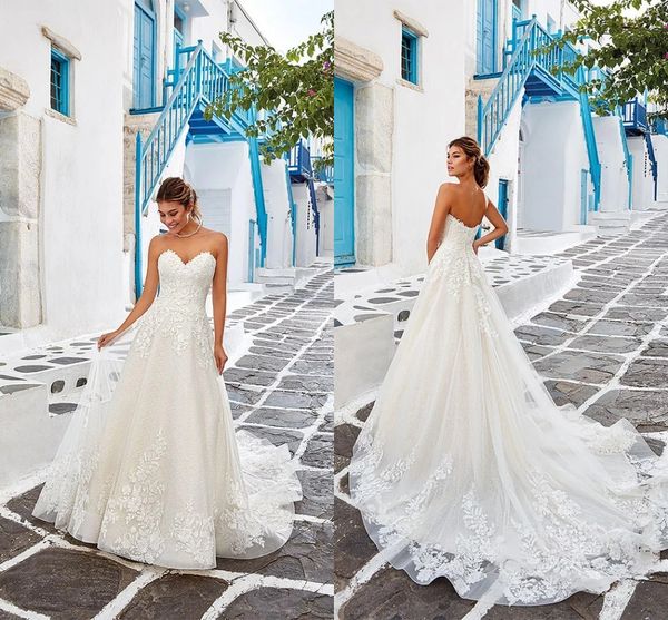 plus size sweetheart a line wedding gowns lace appliqued backless court train bridal dresses boho garden sleeveless modern vestidos de novia, White
plus size sweetheart a line wedding gowns lace appliqued backless court train bridal dresses boho garden sleeveless modern vestidos de novia, White