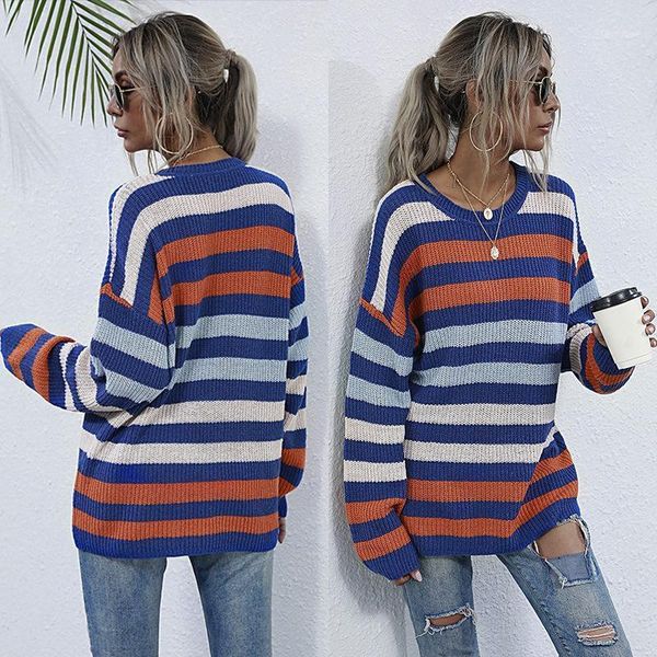 fashion autumn women o neck long sleeve knit sweater striped casual loose pullover1, White;black
fashion autumn women o neck long sleeve knit sweater striped casual loose pullover1, White;black