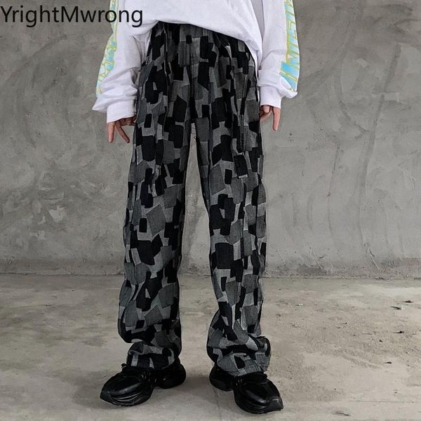 men's jeans japanese streetwear men hip hop patchwork contrast black plaid denim pant punk fashion korean woman vintage loose straight, Blue
men's jeans japanese streetwear men hip hop patchwork contrast black plaid denim pant punk fashion korean woman vintage loose straight, Blue