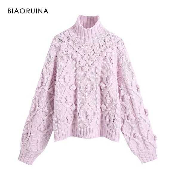 biaoruina women's lavender ball decoration winding knitted turtleneck sweater female loose autumn winter thick warm pullover, White;black
biaoruina women's lavender ball decoration winding knitted turtleneck sweater female loose autumn winter thick warm pullover, White;black