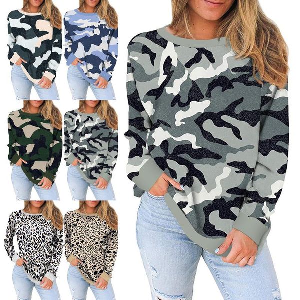 women's t-shirt 2021 european and american wear loose-fitting collar camouflage leopard print long-sleeved girl, White
women's t-shirt 2021 european and american wear loose-fitting collar camouflage leopard print long-sleeved girl, White