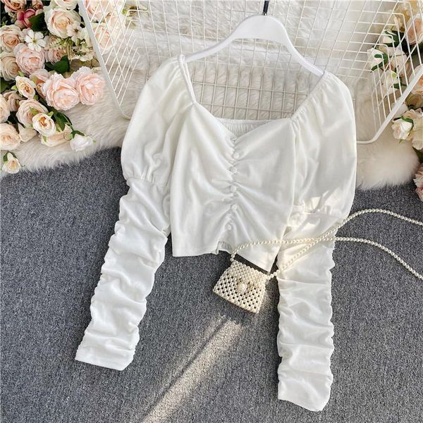 women retro blouse v-neck open back puff sleeve pleated long-sleeved high-waist short velvet shirts female blusa gx1083, White
women retro blouse v-neck open back puff sleeve pleated long-sleeved high-waist short velvet shirts female blusa gx1083, White