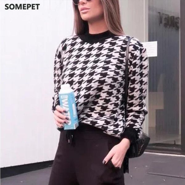 women geometric khaki knitted sweater women casual houndstooth lady pullover sweater female autumn winter retro jumper, White;black
women geometric khaki knitted sweater women casual houndstooth lady pullover sweater female autumn winter retro jumper, White;black