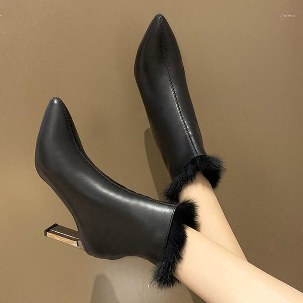 2020 winter new style fur high heel ankle boots pointed toe dress shoes women warm snow shoes fashoin booties botas mujer 8607l1, Black
2020 winter new style fur high heel ankle boots pointed toe dress shoes women warm snow shoes fashoin booties botas mujer 8607l1, Black