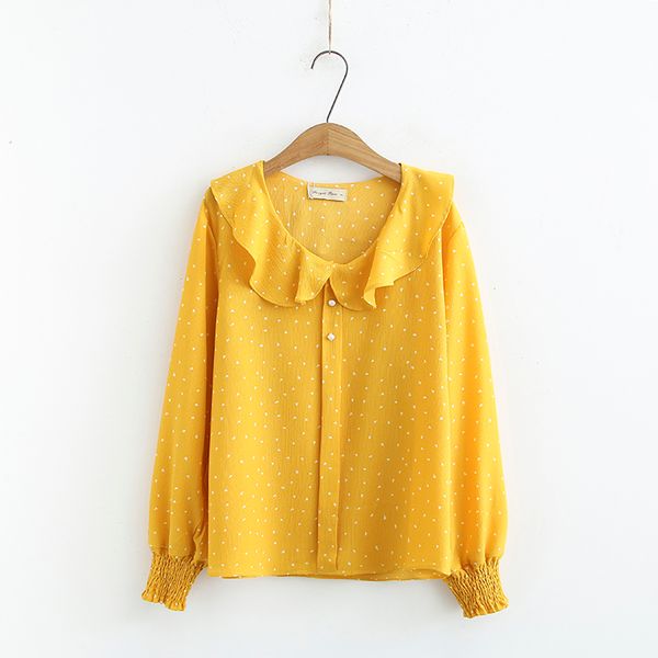 size xl-4xl plus female yellow polka dot printed long sleeve vintage blouse ladies'sleeves r8x3, White
size xl-4xl plus female yellow polka dot printed long sleeve vintage blouse ladies'sleeves r8x3, White