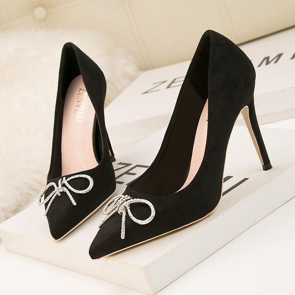10cm pumps fashion slim shallow mouth pointed high heel metal rhinestone buckle bow single shoes sweet high heels, Black
10cm pumps fashion slim shallow mouth pointed high heel metal rhinestone buckle bow single shoes sweet high heels, Black
