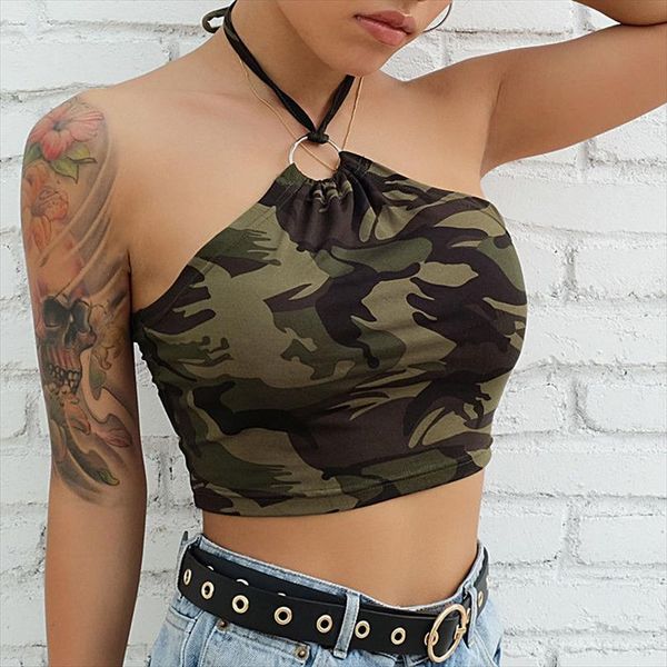 fashion womens camouflage halter crop summer casual cotton blend army green back tie up camis vest, White
fashion womens camouflage halter crop summer casual cotton blend army green back tie up camis vest, White