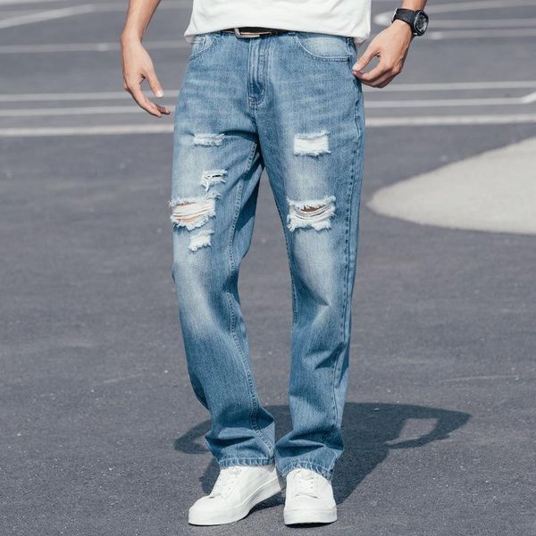 men's jeans fashion ripped trousers summer plus size straight casual blue ragged denim
men's jeans fashion ripped trousers summer plus size straight casual blue ragged denim