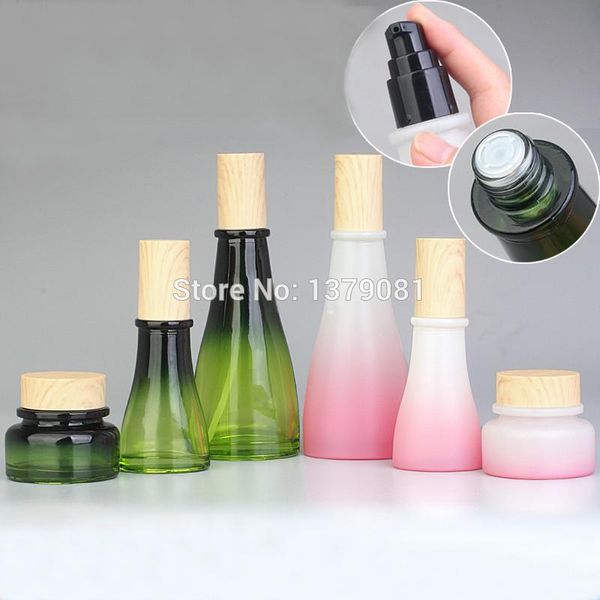 10pcs elegant pink/ green glass lotion pump bottle with white wood grain cover, high grade facial cream jar, diy makeup tool
10pcs elegant pink/ green glass lotion pump bottle with white wood grain cover, high grade facial cream jar, diy makeup tool