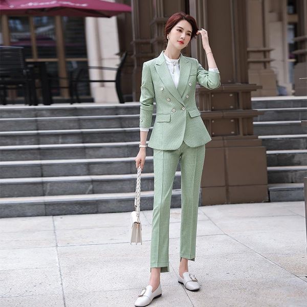 women's two piece pants product autumn and winter professional wear suit fashion high-end slim plaid long sleeve female work clothes, White
women's two piece pants product autumn and winter professional wear suit fashion high-end slim plaid long sleeve female work clothes, White