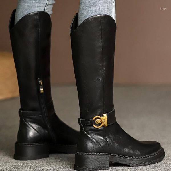 women's genuine leather thick sole platform flats winter warm plush knee high knight boots round toe metal buckle punk shoes, Black
women's genuine leather thick sole platform flats winter warm plush knee high knight boots round toe metal buckle punk shoes, Black