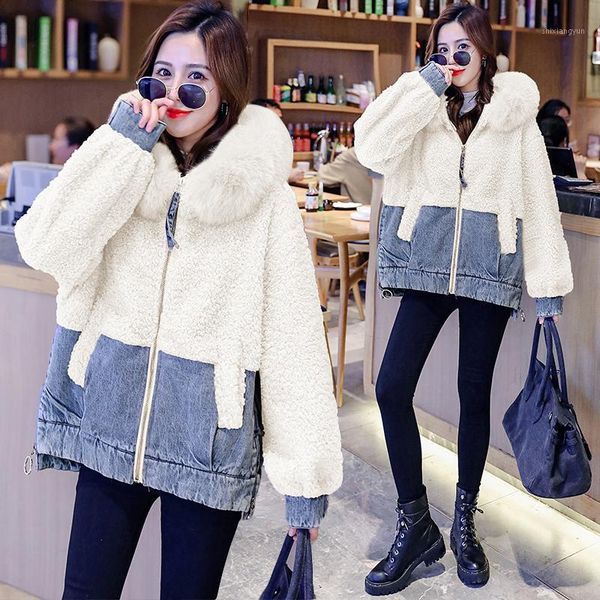 autumn winter jacket women denim jacket lamb patchwork jeans coat large collar faux fur cotton padded slim parka women1, Black
autumn winter jacket women denim jacket lamb patchwork jeans coat large collar faux fur cotton padded slim parka women1, Black