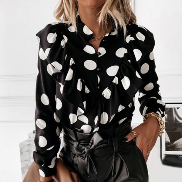women's blouses & shirts casual solid color button ladies office stand long sleeve ruffle blouse shirt 2021 autumn women dots white bla
women's blouses & shirts casual solid color button ladies office stand long sleeve ruffle blouse shirt 2021 autumn women dots white bla