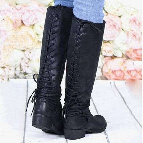 knee high boots women autumn winter lace up low heels ladies shoes cross strap platform punk western riding long boots1, Black
knee high boots women autumn winter lace up low heels ladies shoes cross strap platform punk western riding long boots1, Black