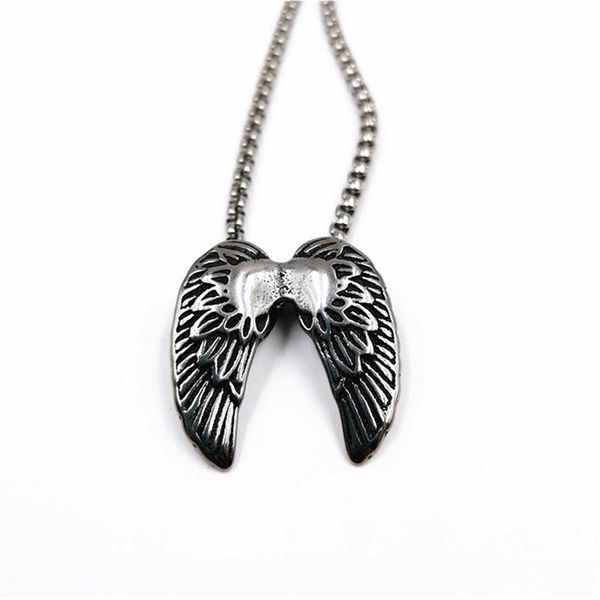 new vintage gothic stainless steel men's necklace angel wing pendant men necklace locomotive punk jewelry accessories, Silver
new vintage gothic stainless steel men's necklace angel wing pendant men necklace locomotive punk jewelry accessories, Silver