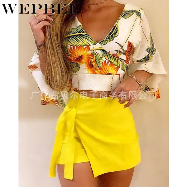 2 piece set women summer print outfits v neck cropped blouse shirts high split long skirt matching suit clothes q1210, Black;white
2 piece set women summer print outfits v neck cropped blouse shirts high split long skirt matching suit clothes q1210, Black;white